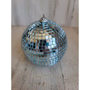 Blue Glass disco ball unique‎ ornament Xmas dance vintage